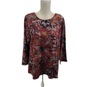 NWOT Pure Essence Colorful Knit Top Women’s Medium 3/4 Sleeves Art T-Shirt